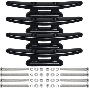 Nylon Boat Cleat, Dock Cleat 4 Inch 5 Inch 6 Inch 8 Inch Black, Boat Dock Cleats with Bolts Ideal for Marine, Deck, Nautical Decor (4 Pack & 6 Pack)