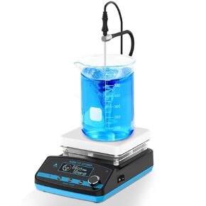Digital Hot Plate Stirrer with Magnetic Stirring, Temperature Sensor, 572℉, 3 Stir Bars, 6L Capacity, 100-2000 RPM, LCD Display, and Support Stand