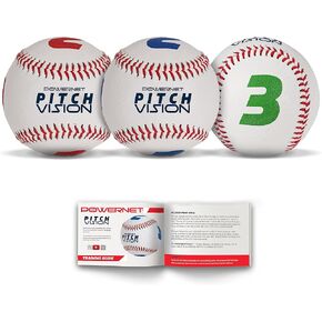 PowerNet Pitch Vision Training Baseballs, 4 Multicolored Numbered Sides, Free Training Guide Included, Improve Batter's Pitch Recognition for Curveballs, Sliders and Breaking Balls