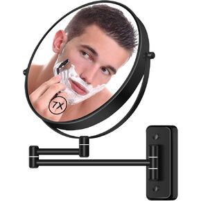 8" Wall Mounted Magnifying Makeup Mirror 1X/7X Wall Mount Mirror Swing Arm Two-Sided 360° Swivel Bathroom Shaving Mirror for Men and Women in Hotel/Home, Black