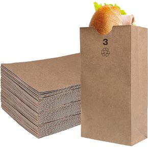 Small Brown Kraft Paper Bag (3 lb) Small - Paper Lunch Bags, Small Snacks, Gift Bags, Grocery, Merchandise, Party Bags (4-3/4" x 2-15/16" x 8-9/16) (3 Pound Capacity) by EcoQuality (200)