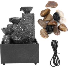 Desktop Fountain, USB Water Fountain Ornament Crafts Indoor Fountain with LED Light and Stones for Home Office Table Decoration