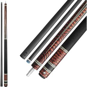 RHINO RETRO Pool Cue - Cocobolo، Bocote، Ebony، Snakewood، Thuya - غلاف ونقطة من الجلد من الألياف الدقيقة المنقوشة على شكل سحلية - وصلة 3/8-8 - قطر الطرف 12.5 مم