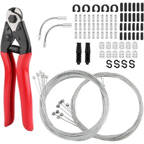 96pcs Universal Bike Cable Kit, Stainless Steel Break & Shift Cable with Cable Cutter, O-Ring, End Cap, C-Clip, S-Buckle, Brake Noodle Cable Guide Pipe for Mountain Road Bicycle