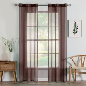 MIULEE 2 Panels Olive Green Semi Sheer Window Curtains Elegant Grommet Top Window Voile Panels/Drapes/Treatment Linen Textured Dark Green Panels for Bedroom Living Room (54X84 Inches)
