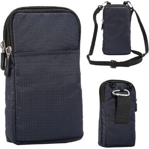 Cell Phone Belt Clip Bag Men, Crossbody Cell Phone Bag Men, 6.9" Vertical Zipper Dual Cellphone Holster Waist Hiking Fanny Pack Mini Crossbody Purse Handbag Clutch Bag with Belt Loop Carabiner， Black