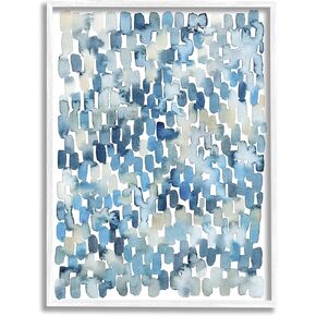Stupell Industries Coastal Tile Abstract Soft Blue Beige Shapes, Design by Grace Popp White Framed Wall Art, 11 x 14