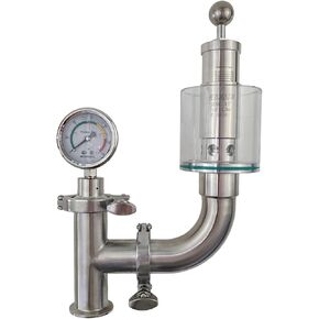 1.5"Tri Clamp Spunding Valve with Diaphragm Pressure Gauge and Tee,Stainless steel SS304 Adjustable Pressure Relief Valve,Fermenter Unitank Bunging Device