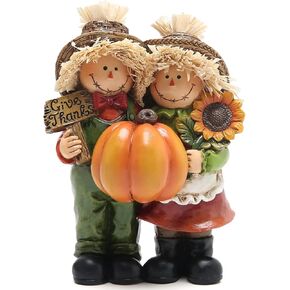 Hodao Fall Thanksgiving Scarecrow Couple Table Decorations Indoor, Resin Thanksgiving Scarecrow Figurines-Fall Thanksgiving Gifts-Fall Decorations for Home