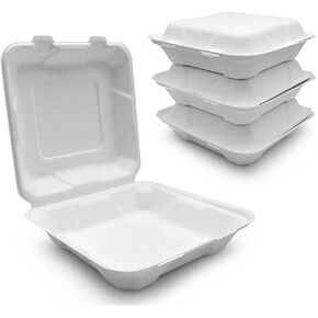 White Takeout Bowl, 900ml, 8 inch, Compostable, Disposable, Clamshell in Saudi Arabia