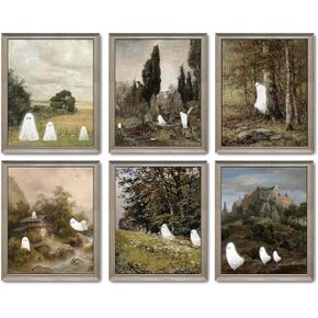 6 Pcs Halloween Decor, Ghost Decor, Halloween Wall Art Prints, Vintage Halloween Posters Decor, Vintage Art Prints, Colorful Boho Gallery Wall Prints, Wall Art Prints for Bedroom (Unframed)
