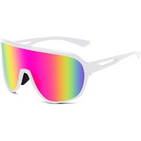 FEISEDY Sports Sunglasses for Men and Women,Oversized One Piece Reflective Lens Cycling Sunglasses B0178