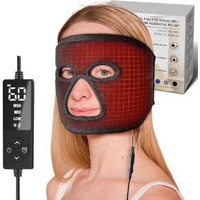 EX-Large Heated Face Mask with Eye Cutouts for Sinusitis, TMJ, Tension Headaches with 3 Heat & 5 Timer Settings, Electric Heating Pad for Face Full Coverage Moist Heat Therapy
