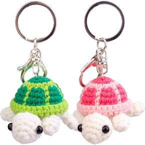 Funny Positive Crochet Sea Turtle, 2 Pack Handmade Emotional Support Turtle Knitting Gifts With Detachable Keychain
