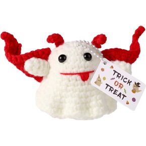 TOYMIS Halloween Crochet Devil Ghost, Positive Crochet Ghost Funny Cute Handmade Ghost Knitted Crochet Plush Dolls Decoration Gifts