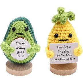 TOYMIS 2pcs Positive Avocado Ananas, Crochet Avocado Ananas Knitted Avocado Ananas Toys Dolls Fruit Vegetable with Positive Card Stand for Birthday Encouragement Gifts Party Decorations Boys