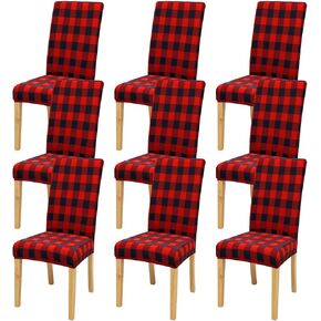Preboun Buffalo Plaid Chair Covers Buffalo Check Dining Chair Slipcovers Removable Armless Stretch Chair Covers for Christmas Restaurant Home Bedroom(Red, Black, 6 Pcs)