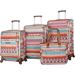 Lily Bloom Luggage Set 4 Piece Suitcase Collection With Spinner Wheels For Woman (Trop Pineapple)