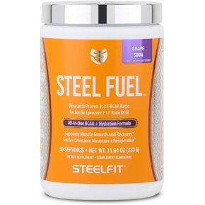 SteelFit Steel Fuel BCAA + Electrolyte Powder | Sugar-Free 2:1:1 Amino Acids Formula | Watermelon Lemonade, 30 Servings | No Crash Workout Hydration, Muscle Growth & Recovery