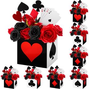 Zhanmai 4 Pcs Casino Favor Boxes 6 x 6 x 6 Inch Paper Poker Boxes Casino Party Favors Casino Themed Party Supplies Game Night Decorations Goodie Box Gift Box for Birthday Party Centerpieces