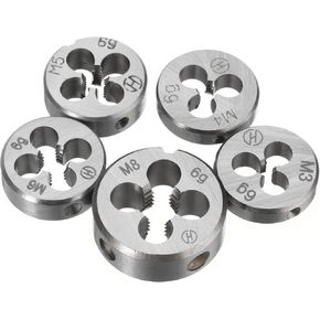 uxcell 5pcs Metric Left Hand Thread Die Set M3x 0.5 M4 x 0.7 M5 x 0.8 M6 x 1.0 M8 x 1.25 Round Die Set for General Purpose Threading