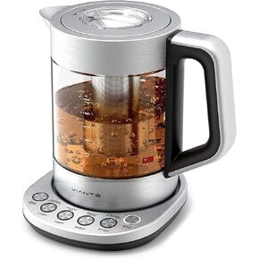 Vianté Hot Tea Maker Electric Glass Kettle with tea infuser and temperature control. Automatic Shut off. Brewing Programs for your favorite teas and Coffee. 1.5 Liters capacity. | Midnight Blue Color