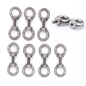 Set of 8 NUZAMAS 304 Stainless Steel M6x20mm Shoulder Screw-in Bolts, Closed Hook, Heavy Duty Screw in Hooks