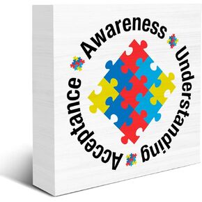 Autism Awareness Sign Rustic I See Your True Colors and That's Why I Love You Wood Block Sign Decoration for Home Office Classroom Shelf Desk