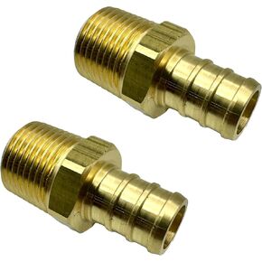 (2 Pack) Brass 1/2" PEX to 3/8" NPT Male Connector Fitting, Lead-Free Adapter Heavy-Duty High-Pressure Support, Rust and Corrosion Resistant