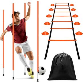 Training Agility Poles Includes Agility Ladder 10 Soccer Disc Cones 4 Pcs 5ft Soccer Training Equipment with Black Bag Soccer Training Kit for Speed Training Soccer Practice Athletes