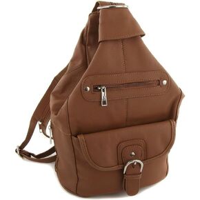Womens Leather Convertible 7 Pocket Medium Size Tear Drop Sling Backpack Purse Shoulder Bag, Black