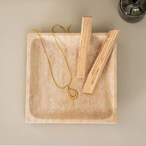 Travertine Tray Small- Natural Stone Ring Dish- Square Marble Key Bowl, Jewelry Tray or Trinket Dish- Perfect for Decorative Vanity, Bedroom or Entry Way- Home Bathroom Decor– 6.3 x 6.3 x 1.25in
