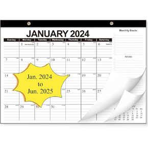 تقويم مكتب 2024، تقويم حائط Ageplace يناير 2024 - يونيو 2025 تقاويم تخطيط كبيرة مقاس 17 بوصة × 12 بوصة مع تذكيرات للعطلات والعطلات، مناسبة لمكتب الفصول الدراسية المنزلية