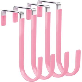 Over Door Hooks for Hanging Clothes, 4 Packs Door Hanger Soft Rubber Surface Prevent Scratches Z Hooks for Bathroom, Living Room, Kitchen,Clothes,Pants,Hat,Shoe Bag,Coat- Pink