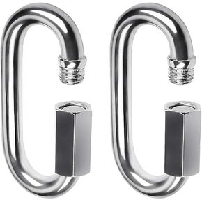 Quick Link Buckle 304 Stainless Steel Chain Link D Shape Locking Carabiner Small Heavy Duty Keychain for Outdoor Traveling Equipment (4.17inch,2pcs)