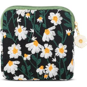 KALIONE Daisy Period Bags Sanitary Napkin Storage Bag for Teen Embroidery Menstrual Cup Pouch, Period Holder Bag Portable Storage Bag for Sanitary Reusable Period Pouch for Teen Girls