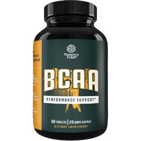 BCAA Branched Chain Amino Acids Supplement Natural Muscle Builder Pure Energy Booster and Workout Exercise Support for Men and Women Boost Recovery L-Leucine L-Valine 60 Tablets - 20 Servings