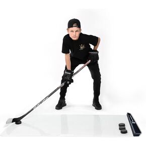 Shooting Pad 30" x 60" with Puck Passer - Synthetic Ice Mat Hockey Puck Rebounder Included - 12.5 sqft Shoot Pad with Double Sided Passer for One Timers - Practice Hockey Shooting, Passing