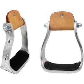 Horse Saddle Stirrups Western Aluminium Engraved Barrel Racing Rhinestones 51148PR