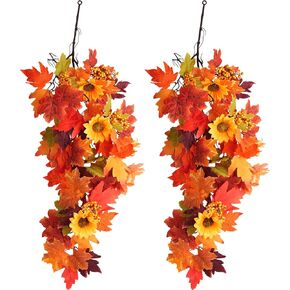 قطعتان من نباتات أوراق القيقب المعلقة في الخريف ديكور جداري معلق نباتات ديكور اصطناعي للخريف في الهواء الطلق داخلي فناء حديقة المنزل حفلة عيد الشكر مدفأة الزفاف الديكور in Kuwait