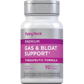 Piping Rock Bloat & Gas Support for Men & Women | 90 Tablets | Extra Strength Pills | Supplement with Enzymes, Turmeric, Ginger & More | Non-GMO & Vegetarian Formula