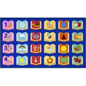 Educational Classroom Rug 7'5"x13' Blue Carpet with 24 Seats Reading Books Kids Playmat Non Slip Seating Rug for Elementary, Preschool, Nursery, Kids Room
