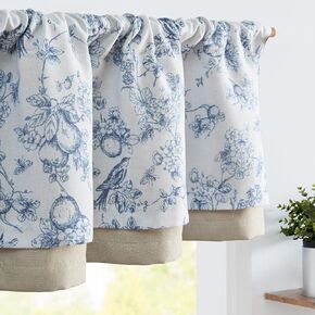 jinchan Linen Valance Floral Printed Curtain Double Layer Window Shade 18 Inches for Living Room Kitchen Laundry Botanic Valance Farmhouse Window Decor Room Darkening Valance One Panel Dark Green