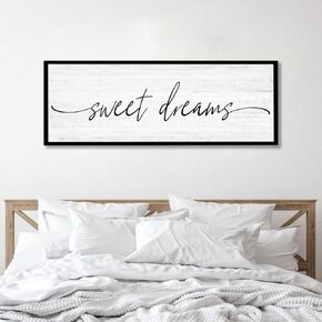 Sweet Dreams Wall Decor Above Bed Large 41''×15'' Farmhouse Wall Decor for Bedroom Guest Room Decor Framed Wood Wall Art Rustic Master Bedroom Wall Decoration 01 (black frame)