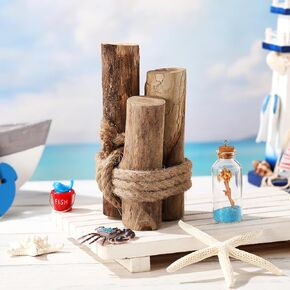3 Pcs Rustic Wood Table Sign Beach Driftwood Piling Table Centerpiece Coastal Nautical Table Decor Coastal Farmhouse Decor for Summer Kitchen Bedroom Dining Room Decoration Beach House