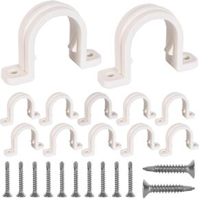 Pipe Clamps 3/4 Inch,Updated PVC Pipe Strap 25mm Conduit Clamp with 24Pcs 410 Self Tapping Screws for 12 Set 3/4 Plastic Conduit Clamps