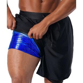NonEcho Sauna Shorts for Men Gym Sport Sweat Pants Compression Slimming Body Shape 2 in 1 Workout Short with Pockets