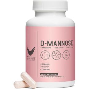 High Level D-Mannose, Urinary Tract & Bladder Health Support with Cranberry, Hibiscus Flower & Dandelion Root, Urinary Tract Health for Women, Cleanse and Flush Impurities, UT Supplement, 60 Capsules