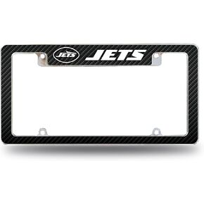 Rico Industries NFL Football New York Jets Carbon Fiber Design with Primary Logo 12" x 6" Chrome All Over Automotive License Plate Frame for Car/Truck/SUV