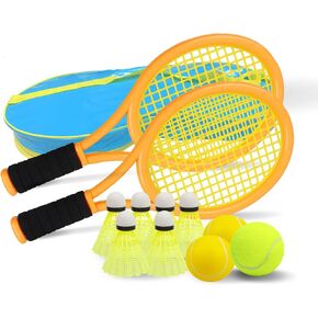 Crefotu Kid Tennis Racket Set for Toddler,Children,Sponge Handle, Includes 6 Badminton, 1 Tennis Ball, Bag and 2 Balls - Increase Children's Sports,Improve Tennis Skills in Kuwait